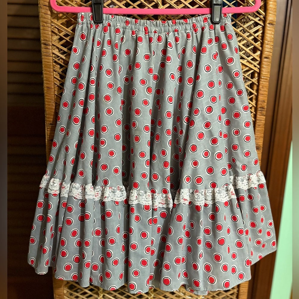 Vintage Gray and Red Polka Dot Skirt